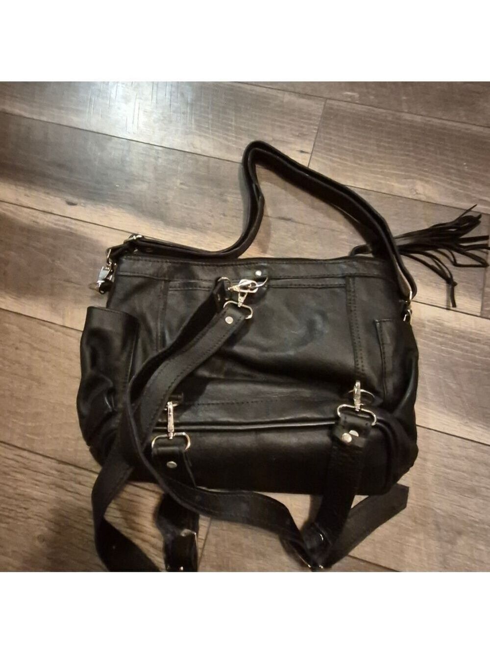 Colorful Patterned Black Leather Women's Bag - Picture 7 of 15